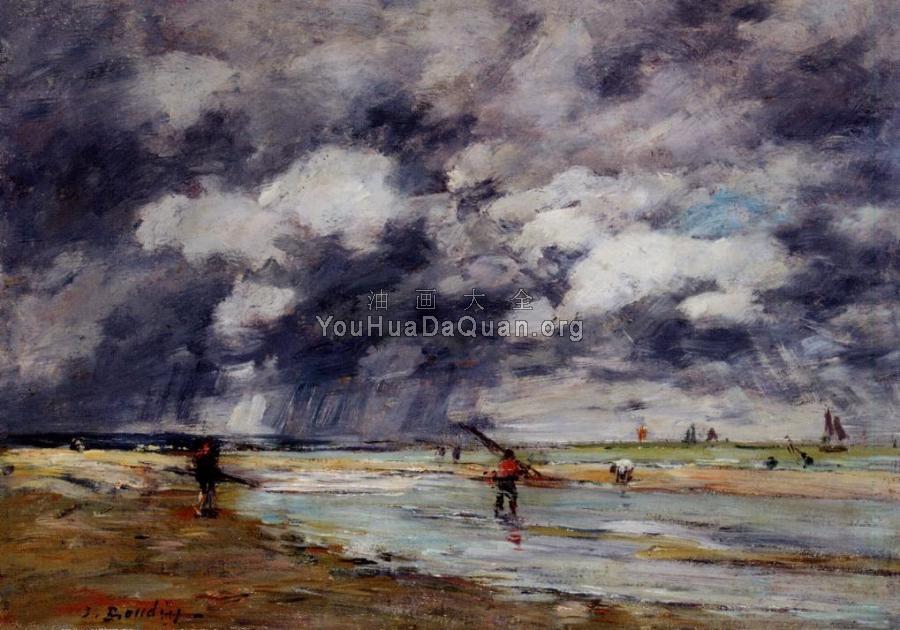 Shore at Low Tide, Rainy Weather, near Trouville - 尤金·布丹